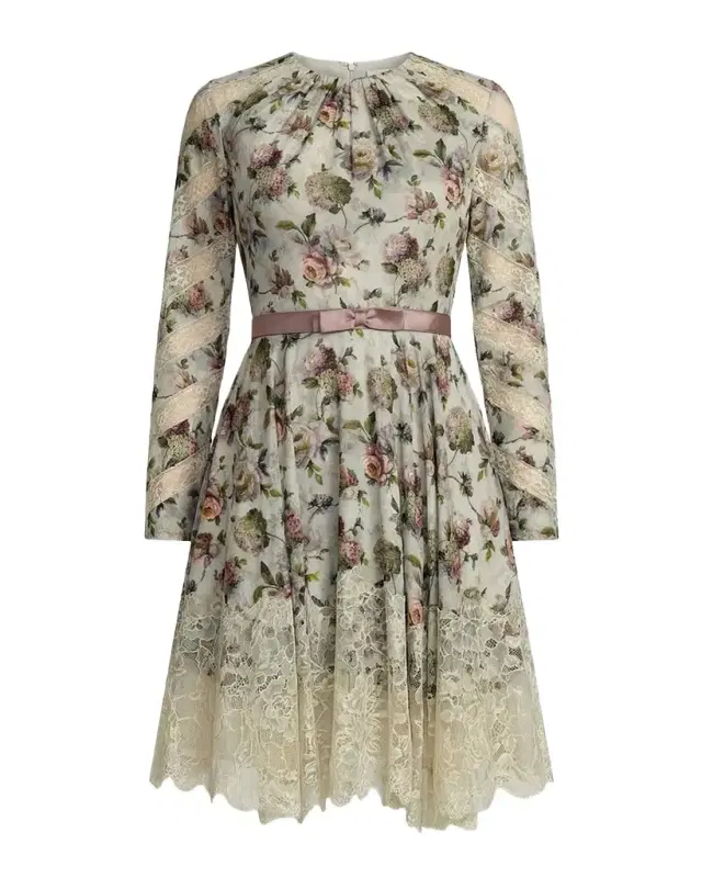 Mac Duggal Floral Lace-Hem Knee-Length Dress