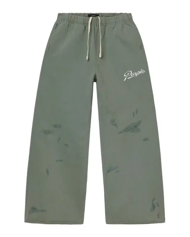 PURPLE Men 's Distressed Cotton Flared Logo Sweatpants