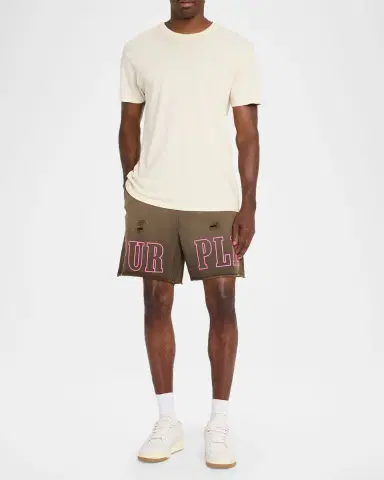 PURPLE Men's Logo Fleece Raw-Edge Shorts | Thumbnail 2 PURPLE Men's Logo Fleece Raw-Edge Shorts | Thumbnail 2