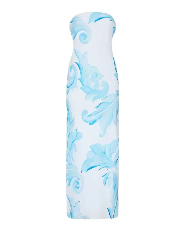 Milly Vera Strapless Scrollwork-Print Column Maxi Dress