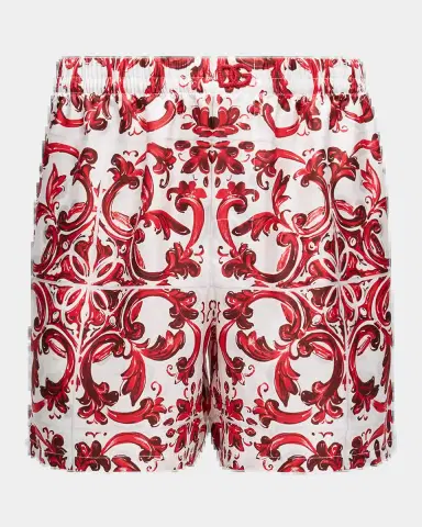 Dolce & Gabbana Men's Maiolica Print Silk Swim Trunks | Thumbnail 2 Dolce & Gabbana Men's Maiolica Print Silk Swim Trunks | Thumbnail 2