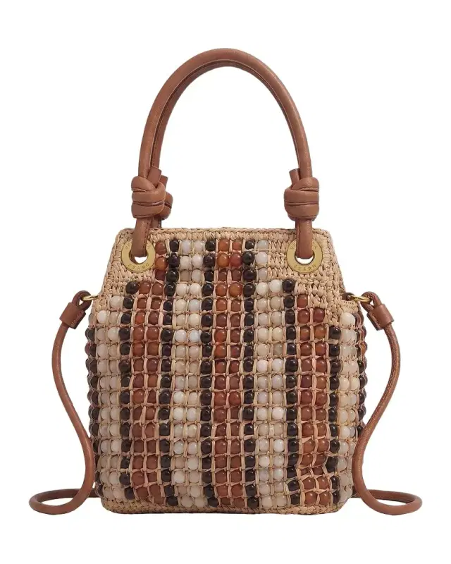 Veronica Beard Slouch Small Beaded Raffia Top-Handle Bag