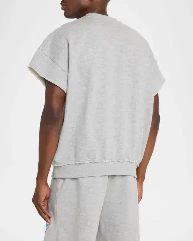 PURPLE Men's Cut-Off Cotton Logo Dropped Shoulder T-Shirt | Thumbnail 3