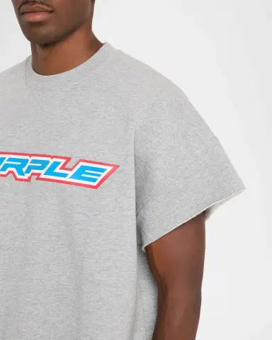 PURPLE Men's Cut-Off Cotton Logo Dropped Shoulder T-Shirt | Thumbnail 5
