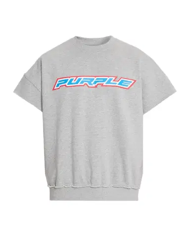 PURPLE Men's Cut-Off Cotton Logo Dropped Shoulder T-Shirt | Thumbnail 1