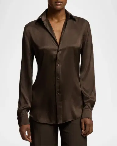 Ralph Lauren Collection Cameron II Straight Fit Charmeuse Shirt | Thumbnail 4 Ralph Lauren Collection Cameron II Straight Fit Charmeuse Shirt | Thumbnail 4