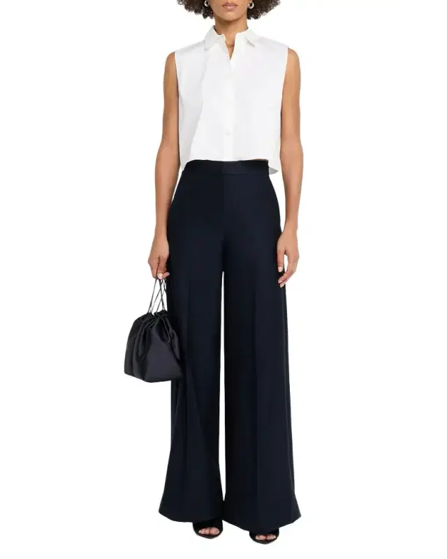 High-Rise Wool Pique Jersey Wide-Leg Pants