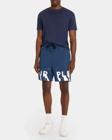 PURPLE Men's Cotton Fleece Smudge-Logo Shorts | Thumbnail 2 PURPLE Men's Cotton Fleece Smudge-Logo Shorts | Thumbnail 2