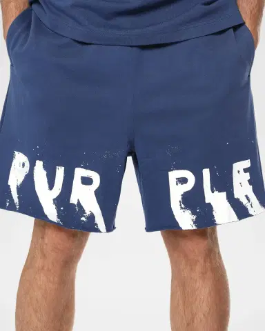 PURPLE Men's Cotton Fleece Smudge-Logo Shorts | Thumbnail 5 PURPLE Men's Cotton Fleece Smudge-Logo Shorts | Thumbnail 5
