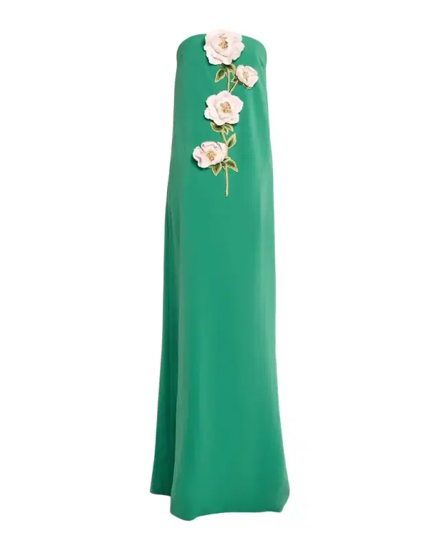 Lela Rose Peony Embroidered Strapless Crepe Gown
