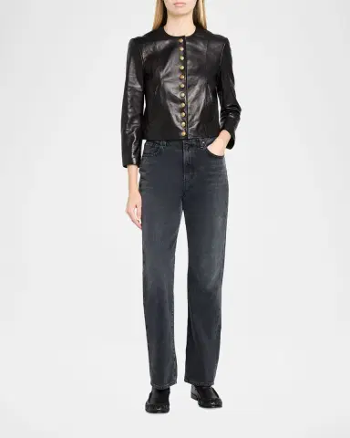 R13 Front-Snap Leather Jacket | Thumbnail 2 R13 Front-Snap Leather Jacket | Thumbnail 2