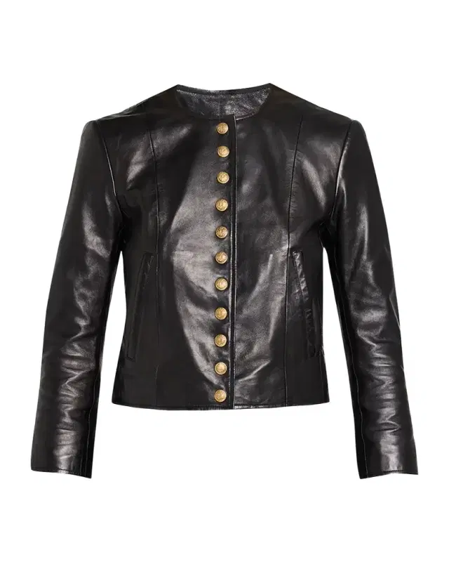 Front-Snap Leather Jacket