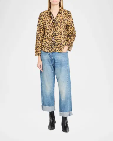 R13 Leopard-Print Cotton Ruffle Blouse | Thumbnail 2 R13 Leopard-Print Cotton Ruffle Blouse | Thumbnail 2