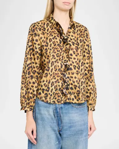 R13 Leopard-Print Cotton Ruffle Blouse | Thumbnail 4 R13 Leopard-Print Cotton Ruffle Blouse | Thumbnail 4