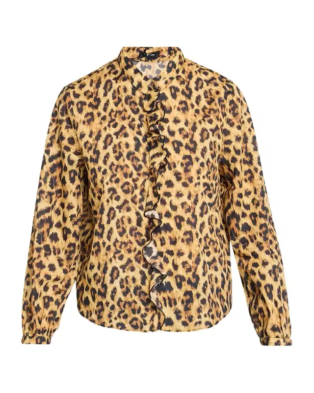 R13 Leopard-Print Cotton Ruffle Blouse