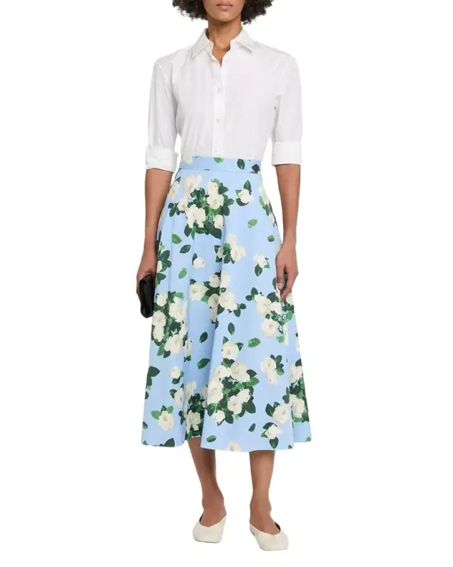 Carolina Herrera Cabana Floral Half Circle Cotton-Blend Midi-Skirt
