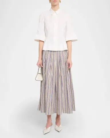 Lela Rose Cotton Poplin Bell-Sleeve Top | Thumbnail 2 Lela Rose Cotton Poplin Bell-Sleeve Top | Thumbnail 2
