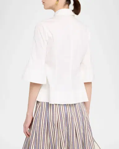 Lela Rose Cotton Poplin Bell-Sleeve Top | Thumbnail 3 Lela Rose Cotton Poplin Bell-Sleeve Top | Thumbnail 3