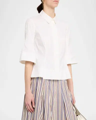 Lela Rose Cotton Poplin Bell-Sleeve Top | Thumbnail 4 Lela Rose Cotton Poplin Bell-Sleeve Top | Thumbnail 4
