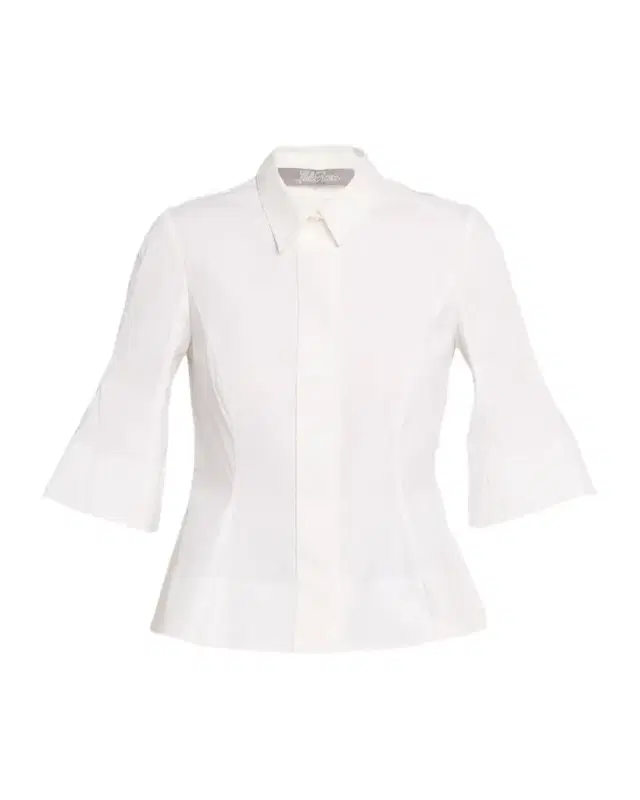 Lela Rose Cotton Poplin Bell-Sleeve Top