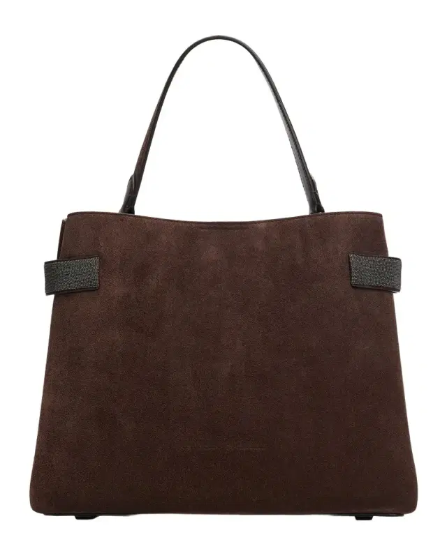 Brunello Cucinelli Monili-Trim Suede Top-Handle Bag