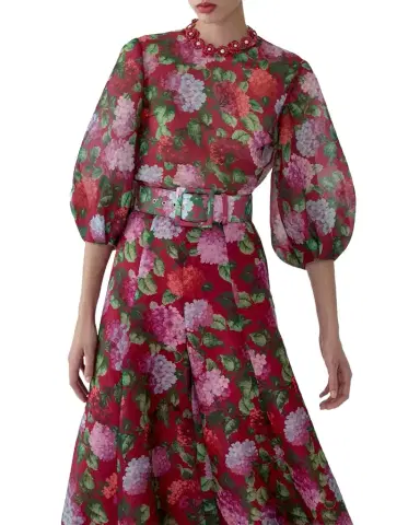 Carolina Herrera Iris Hydrangea-Print Silk Wide-Leg Pants | Thumbnail 1 Carolina Herrera Iris Hydrangea-Print Silk Wide-Leg Pants | Thumbnail 1