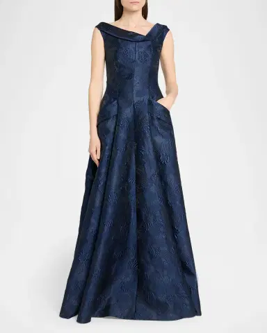 Talbot Runhof Twisted Collar Anemone Jacquard Sleeveless Gown | Thumbnail 2 Talbot Runhof Twisted Collar Anemone Jacquard Sleeveless Gown | Thumbnail 2