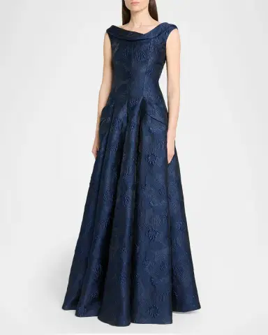 Talbot Runhof Twisted Collar Anemone Jacquard Sleeveless Gown | Thumbnail 4 Talbot Runhof Twisted Collar Anemone Jacquard Sleeveless Gown | Thumbnail 4