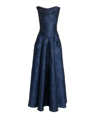 Talbot Runhof Twisted Collar Anemone Jacquard Sleeveless Gown | Thumbnail 1 Talbot Runhof Twisted Collar Anemone Jacquard Sleeveless Gown | Thumbnail 1