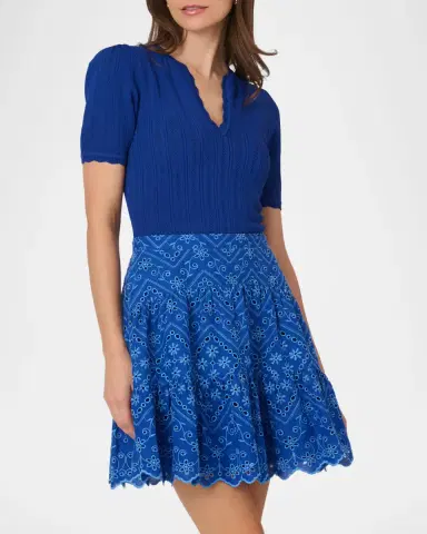 Shoshanna Fallon Eyelet-Embroidered Mixed Media Mini Dress | Thumbnail 3 Shoshanna Fallon Eyelet-Embroidered Mixed Media Mini Dress | Thumbnail 3