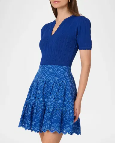 Shoshanna Fallon Eyelet-Embroidered Mixed Media Mini Dress | Thumbnail 4 Shoshanna Fallon Eyelet-Embroidered Mixed Media Mini Dress | Thumbnail 4