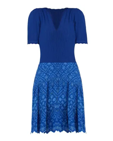 Shoshanna Fallon Eyelet-Embroidered Mixed Media Mini Dress | Thumbnail 1 Shoshanna Fallon Eyelet-Embroidered Mixed Media Mini Dress | Thumbnail 1