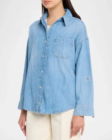 L'Agence Jorah Relaxed Long-Sleeve Denim Shirt | Thumbnail 4