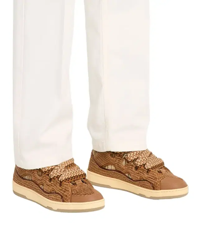 Lanvin Men's Faux-Raffia Curb Sneakers