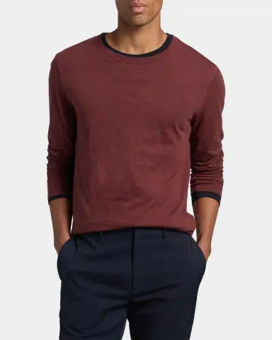 Vince Men's Fine Slub Cotton Double-Layer Crewneck T-Shirt | Thumbnail 4 Vince Men's Fine Slub Cotton Double-Layer Crewneck T-Shirt | Thumbnail 4