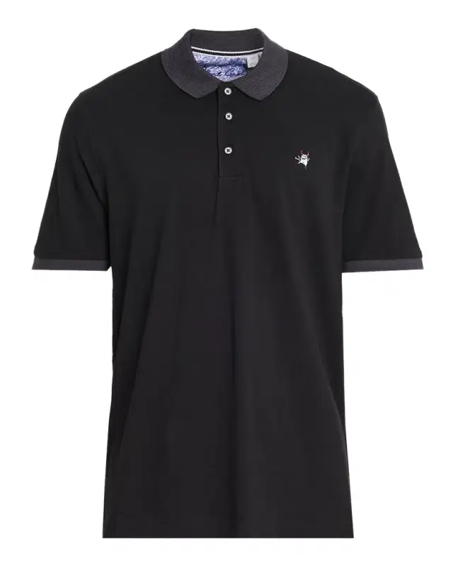 Robert Graham Men 's Devil-Embroidered Striped Collar Cotton Polo Shirt