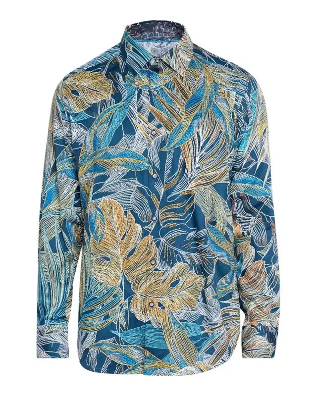 Men 's Chorro Embroidered Leaf Print Shirt