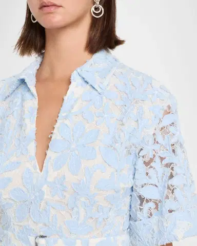 Simkhai Deanna Short-Sleeve Belted Lace Midi Dress | Thumbnail 5 Simkhai Deanna Short-Sleeve Belted Lace Midi Dress | Thumbnail 5