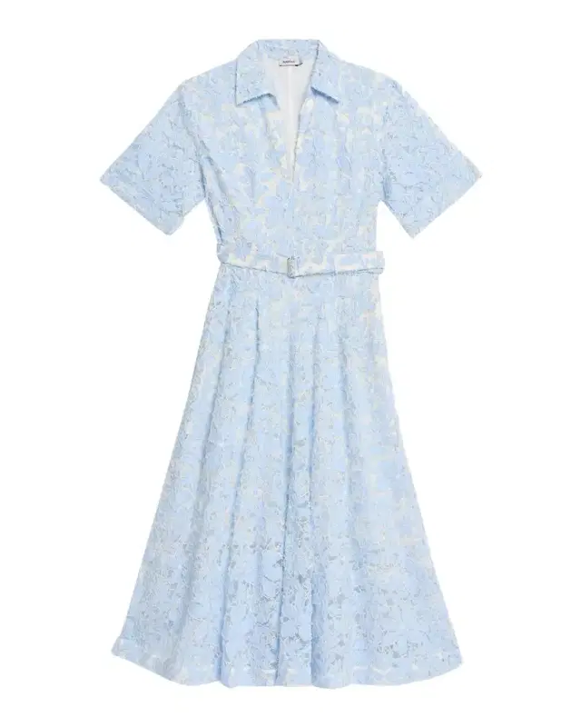 Deanna Short-Sleeve Belted Lace Midi Dress