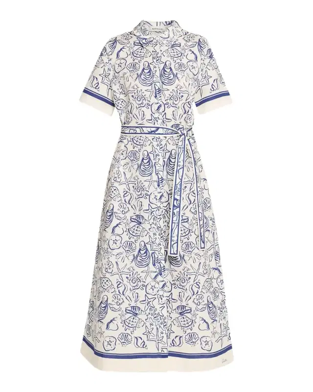 SIMKHAI Audria Belted Linen Midi Shirtdress