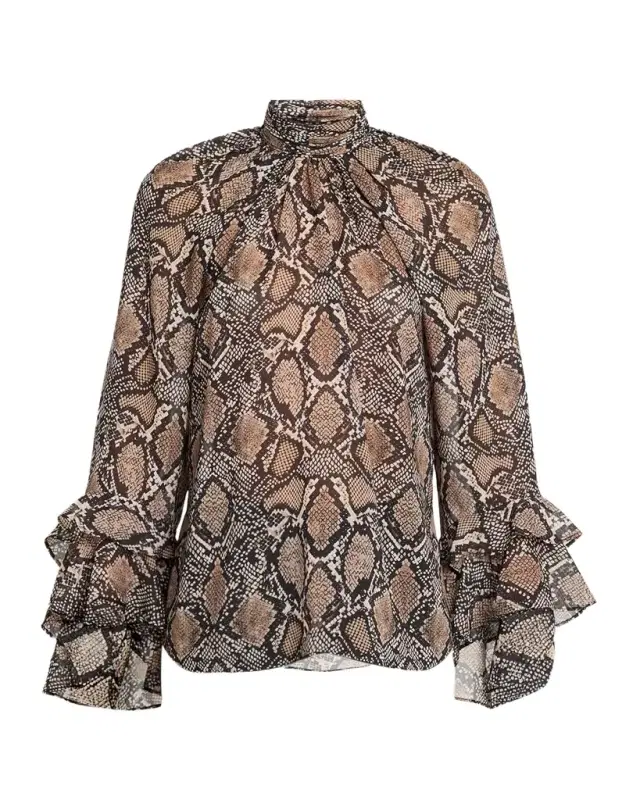 Ungaro Raina Ruffle Snakeskin-Print Blouse