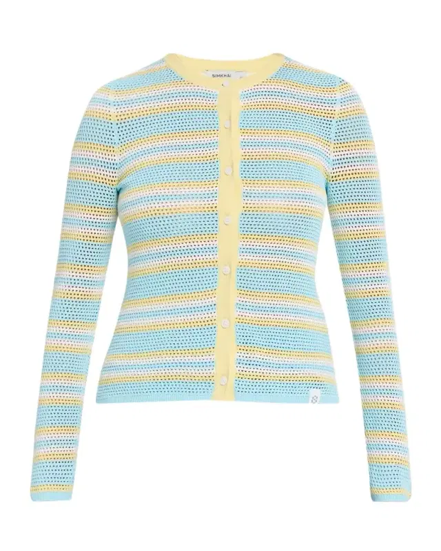 SIMKHAI Ruthie Striped Open-Knit Cardigan