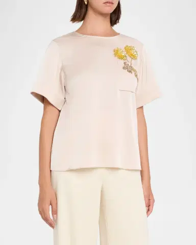 Ungaro Amina Crystal Floral Crewneck Blouse | Thumbnail 4 Ungaro Amina Crystal Floral Crewneck Blouse | Thumbnail 4