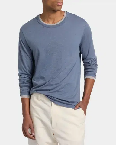 Vince Men's Fine Slub Cotton Double-Layer Crewneck T-Shirt | Thumbnail 4 Vince Men's Fine Slub Cotton Double-Layer Crewneck T-Shirt | Thumbnail 4