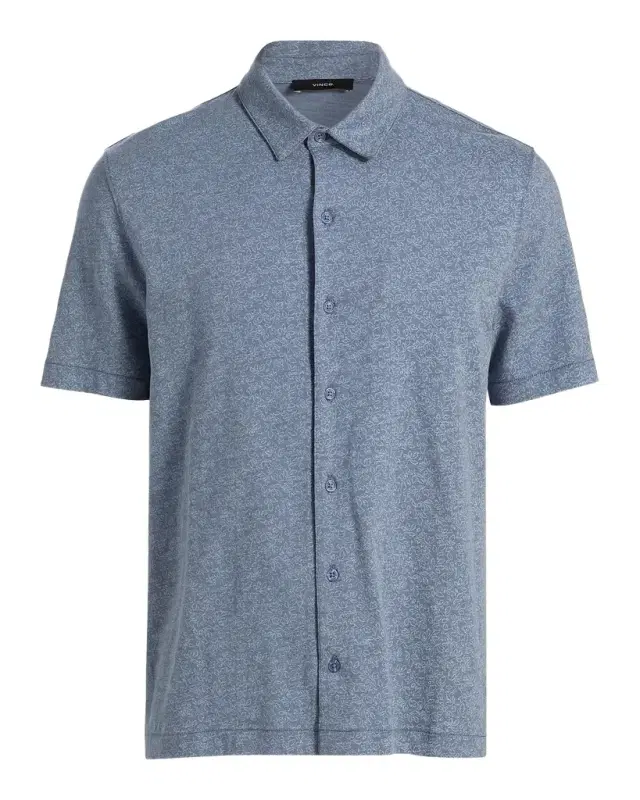 Men 's Tonal Leaf-Print Slub Cotton Shirt