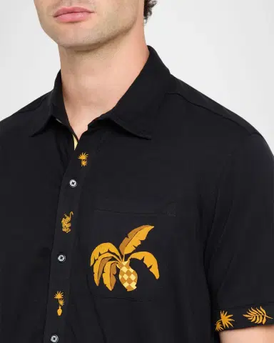 Robert Graham Men's Golden Jungle Motif Cotton Short-Sleeve Shirt | Thumbnail 5 Robert Graham Men's Golden Jungle Motif Cotton Short-Sleeve Shirt | Thumbnail 5