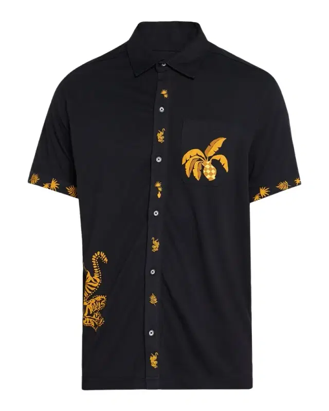 Robert Graham Men 's Golden Jungle Motif Cotton Short-Sleeve Shirt