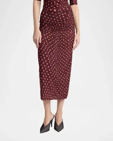 Stella McCartney Polka Dot Mesh Ruched Midi Skirt | Thumbnail 3