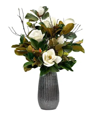 Winward Home Magnolia 38" Faux Floral Arrangement in Stripe Vase | Thumbnail 1 Winward Home Magnolia 38" Faux Floral Arrangement in Stripe Vase | Thumbnail 1