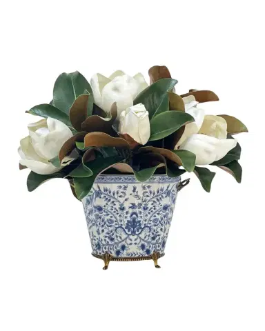 Winward Home Magnolia 18" Faux Floral Arrangement in Porcelain Planter | Thumbnail 1 Winward Home Magnolia 18" Faux Floral Arrangement in Porcelain Planter | Thumbnail 1